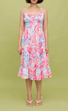 PAMELA MIDI DRESS - NEON TROPICAL LINEN
