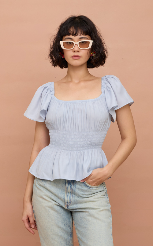 ODESSA TOP - PASTEL DOVE SATIN
