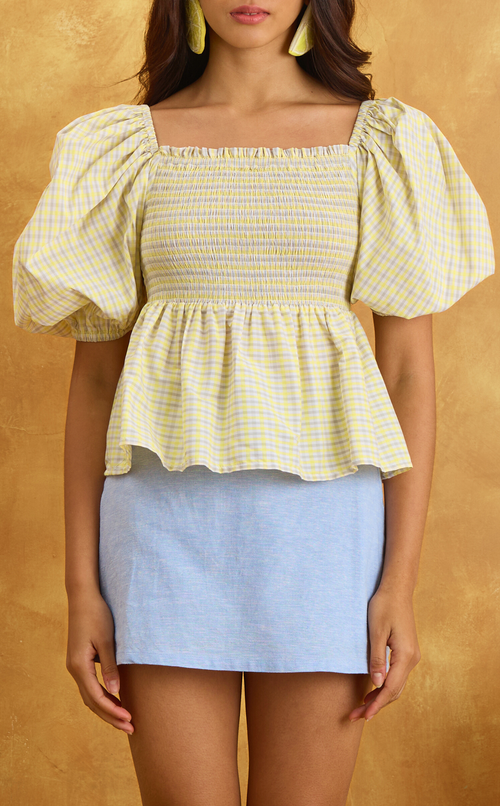 MARIKIT TOP - YELLOW MICRO PLAID Shop.TayoStudio