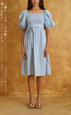 MARIKIT DRESS - BLUE MICRO PLAID Shop.TayoStudio