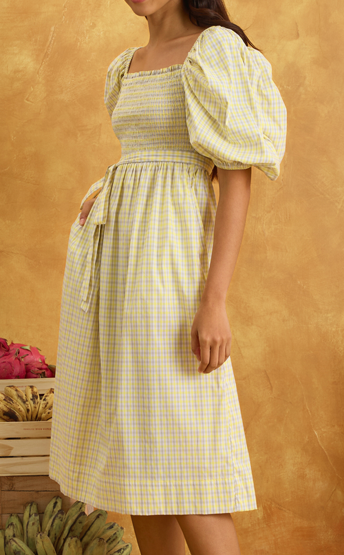 MARIKIT DRESS - YELLOW MICRO PLAID Shop.TayoStudio