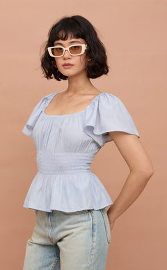 ODESSA TOP - PASTEL DOVE SATIN
