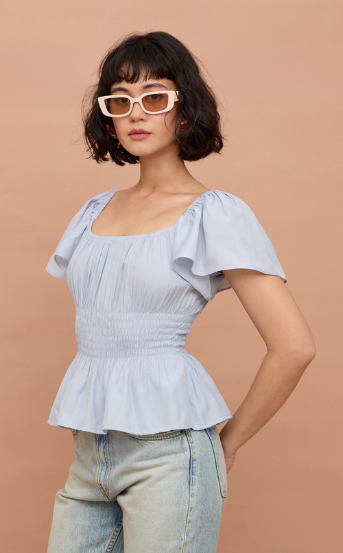 ODESSA TOP - PASTEL DOVE SATIN