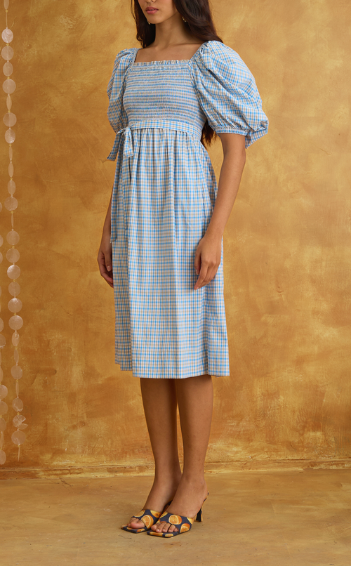 MARIKIT DRESS - BLUE MICRO PLAID Shop.TayoStudio
