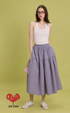 HANNAH SKIRT - RED BLUE MICRO PLAID