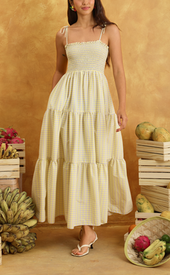 LILIANA MAXI DRESS - YELLOW MICRO PLAID Shop.TayoStudio