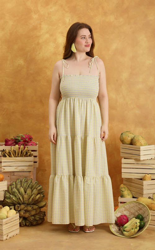 LILIANA MAXI DRESS - YELLOW MICRO PLAID Shop.TayoStudio