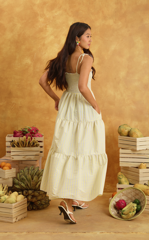LILIANA MAXI DRESS - YELLOW MICRO PLAID Shop.TayoStudio