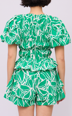 AZUL SHORTS - GREEN FLOWER LINE