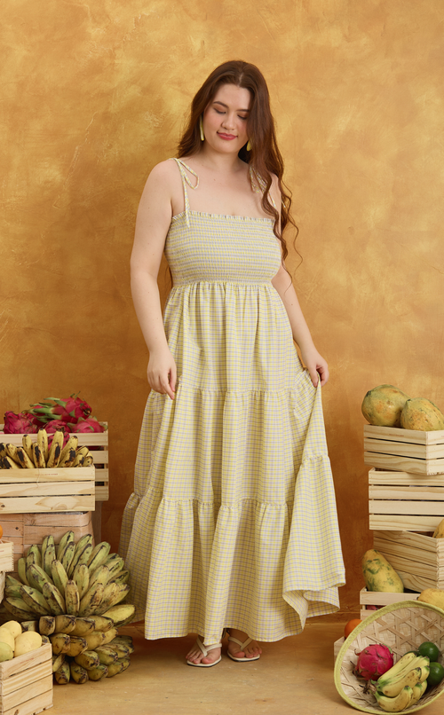 LILIANA MAXI DRESS - YELLOW MICRO PLAID Shop.TayoStudio
