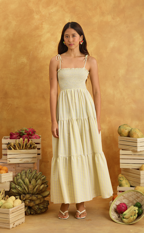 LILIANA MAXI DRESS - YELLOW MICRO PLAID Shop.TayoStudio