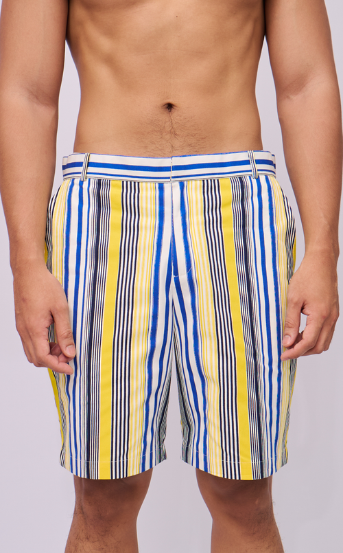 MANU SHORTS - BLUE AND YELLOW STRIPES