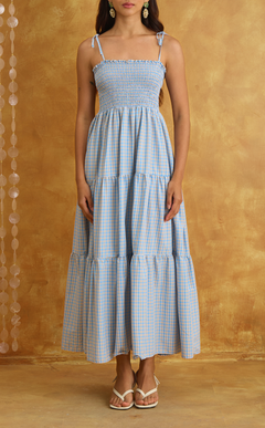 LILIANA MAXI DRESS - BLUE MICRO PLAID