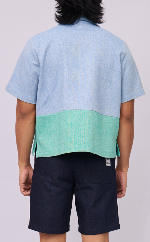 NINYO SHIRT - BLUE AND GREEN CHEVRON