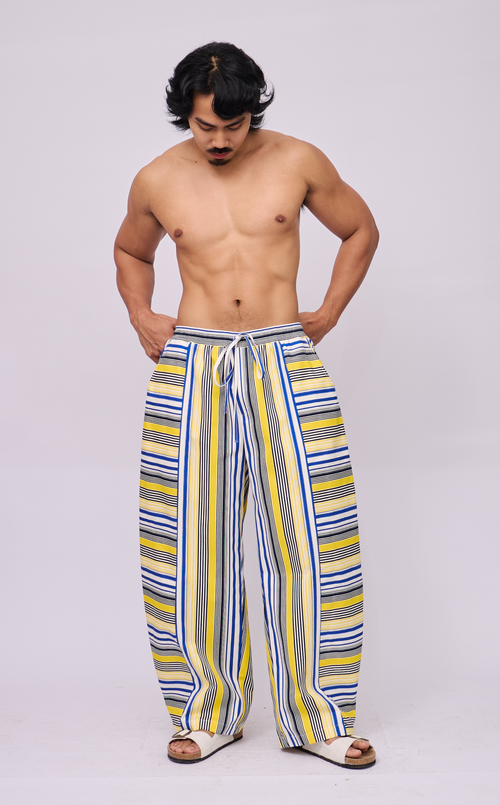 GOMEZ PANTS - BLUE AND YELLOW STRIPES