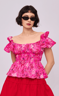 POPPY TOP - NEON PINK FLORAL