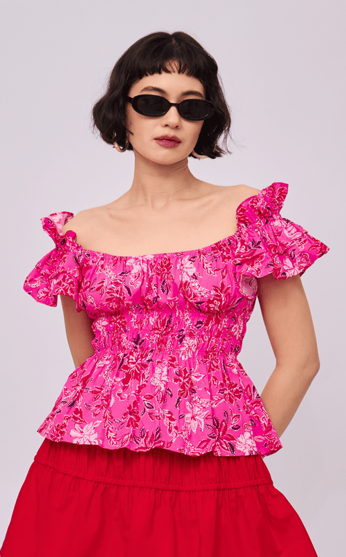 POPPY TOP - NEON PINK FLORAL