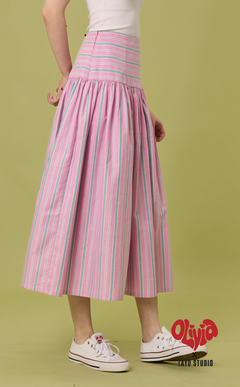 MARIA SKIRT - PINK GREEN STRIPES