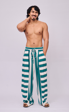 GOMEZ PANTS - TEAL STRIPES LINEN