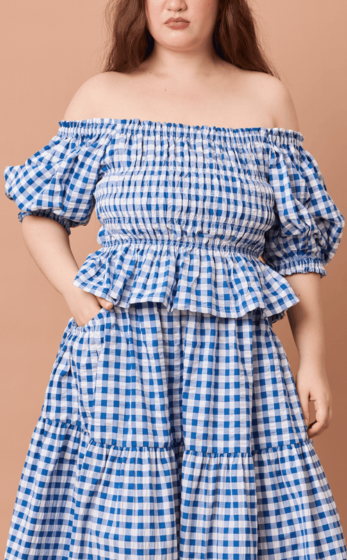 ADORA TOP - BLUE GINGHAM