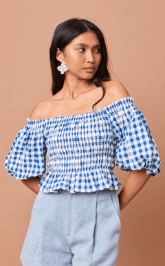 ADORA TOP - BLUE GINGHAM