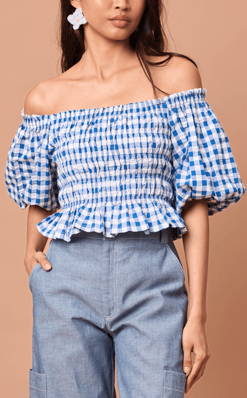 ADORA TOP - BLUE GINGHAM