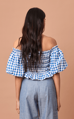 ADORA TOP - BLUE GINGHAM
