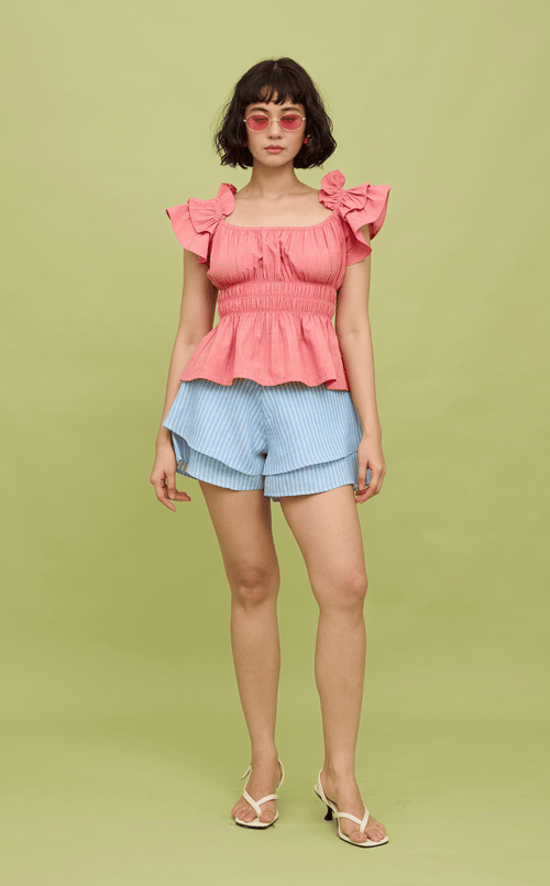 AZUL SHORTS - LIGHT BLUE LINEN STRIPES