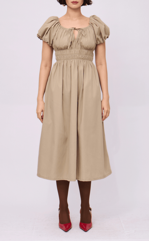 AMELIE DRESS - TAUPE POPLIN