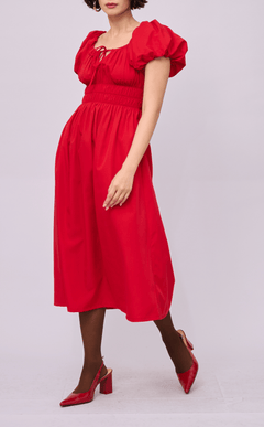 AMELIE DRESS - RED POPLIN