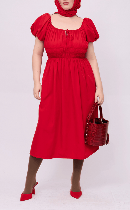 AMELIE DRESS - RED POPLIN