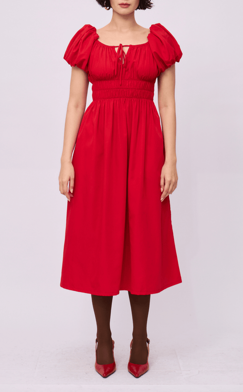 AMELIE DRESS - RED POPLIN