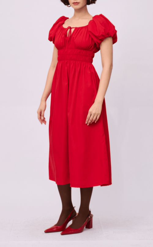 AMELIE DRESS - RED POPLIN