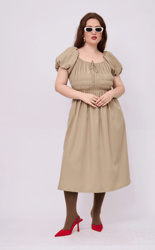 AMELIE DRESS - TAUPE POPLIN