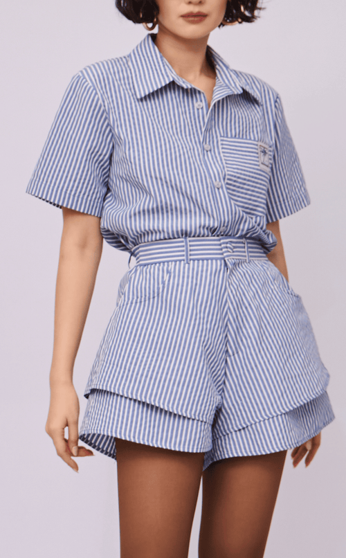 AZUL SHORTS - BLUE STRIPES GINGHAM