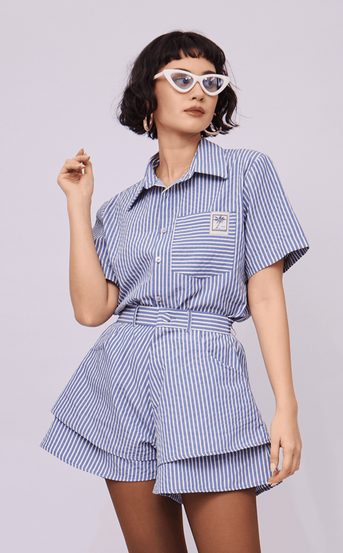 AZUL SHORTS - BLUE STRIPES GINGHAM