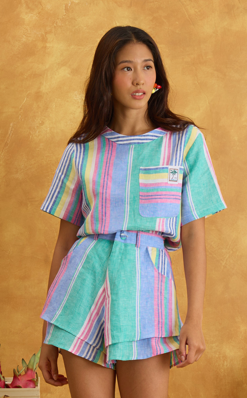 AZUL SHORTS - MULTICOLOR LINEN STRIPES