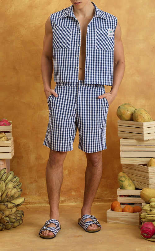 MANU SHORTS - NAVY BLUE GINGHAM
