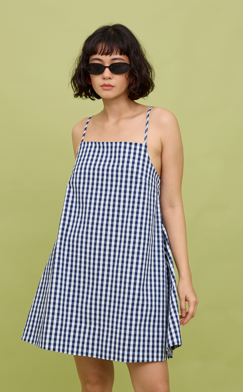 BORA DRESS - NAVY BLUE GINGHAM