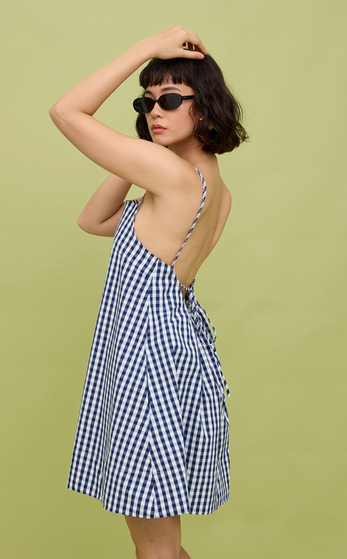 BORA DRESS - NAVY BLUE GINGHAM