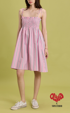 OLI DRESS - PINK GREEN STRIPES