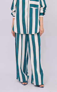 RANDY PANTS - TEAL STRIPES LINEN