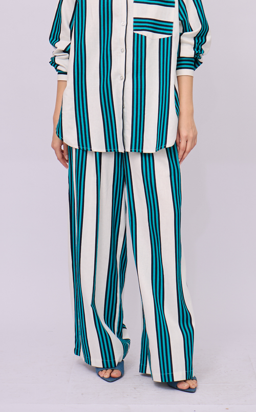 RANDY PANTS - TEAL STRIPES LINEN