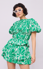 AZUL SHORTS - GREEN FLOWER LINE