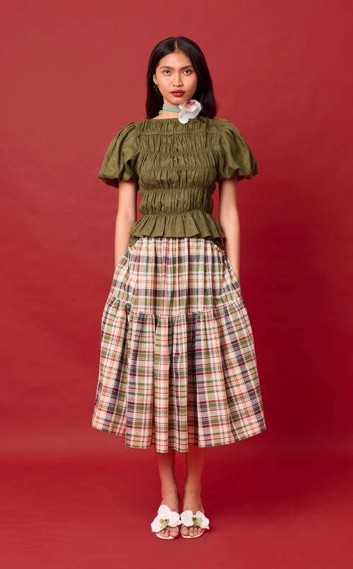 CARIÑOSA SKIRT - OLIVE PLAID