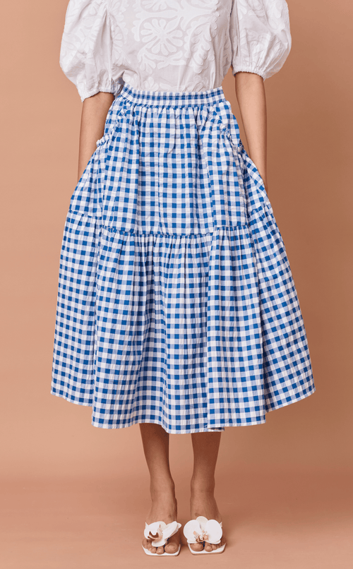CARIÑOSA SKIRT - BLUE GINGHAM