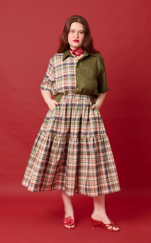 CARIÑOSA SKIRT - OLIVE PLAID