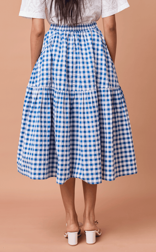 CARIÑOSA SKIRT - BLUE GINGHAM