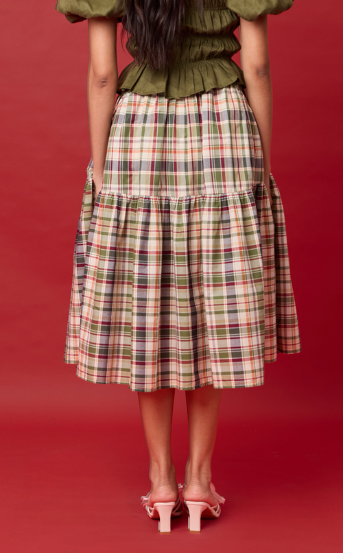 CARIÑOSA SKIRT - OLIVE PLAID