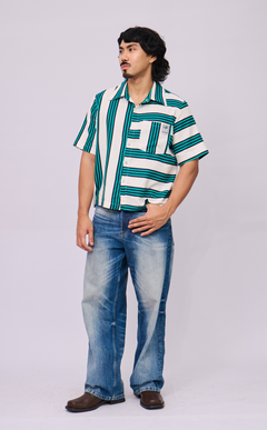SULTAN SHIRT - TEAL STRIPES LINEN